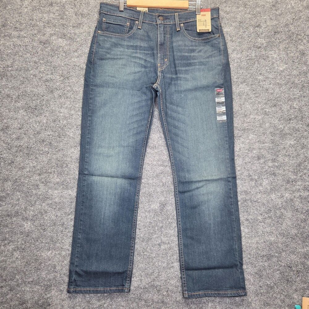 Levis 514 Jeans Mens 34x29 Blue Medium Wash Straight Leg Classic Stretch Denim